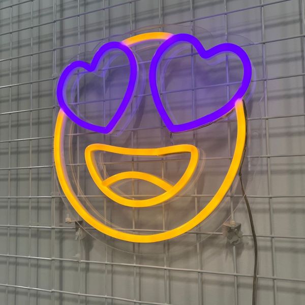 Heart Eyes Neon Emoji Sign